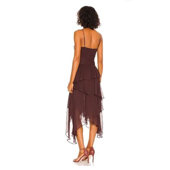 Free People - Olympia Pin Tuck Frill Midi Dress in Chocolate by Shona Joy - Picture 2 of 6